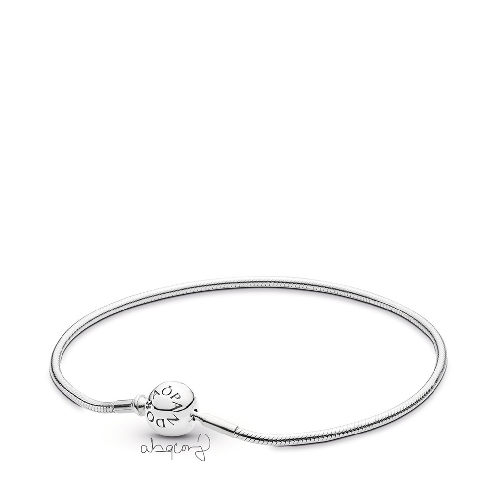 Pandora Silver Snake Chain Bracelet with Round Logo Clasp